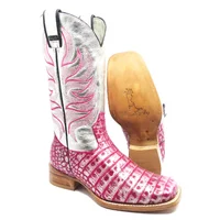 Bota Reizinho Premium Couro De Jacaré Silver Pink Limited Edition - Cano Alto, Bico Quadrado, Solado De Couro Artesanal - imagem 1