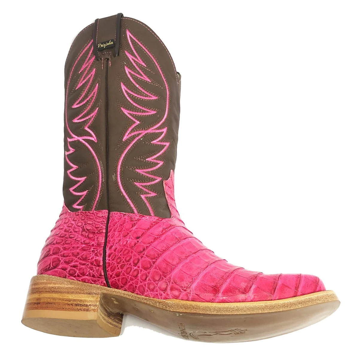Bota Reizinho Premium Couro De Jacaré Rosa Pink Limited Edition - Cano Alto, Bico Quadrado, Solado De Couro Artesanal