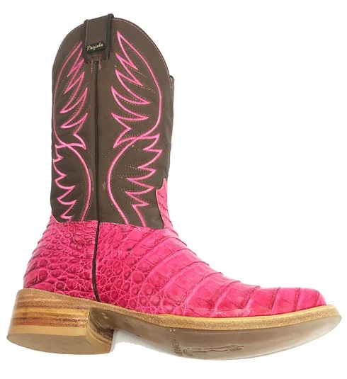 Bota Reizinho Premium Couro De Jacaré Rosa Pink Limited Edition - Cano Alto, Bico Quadrado, Solado De Couro Artesanal