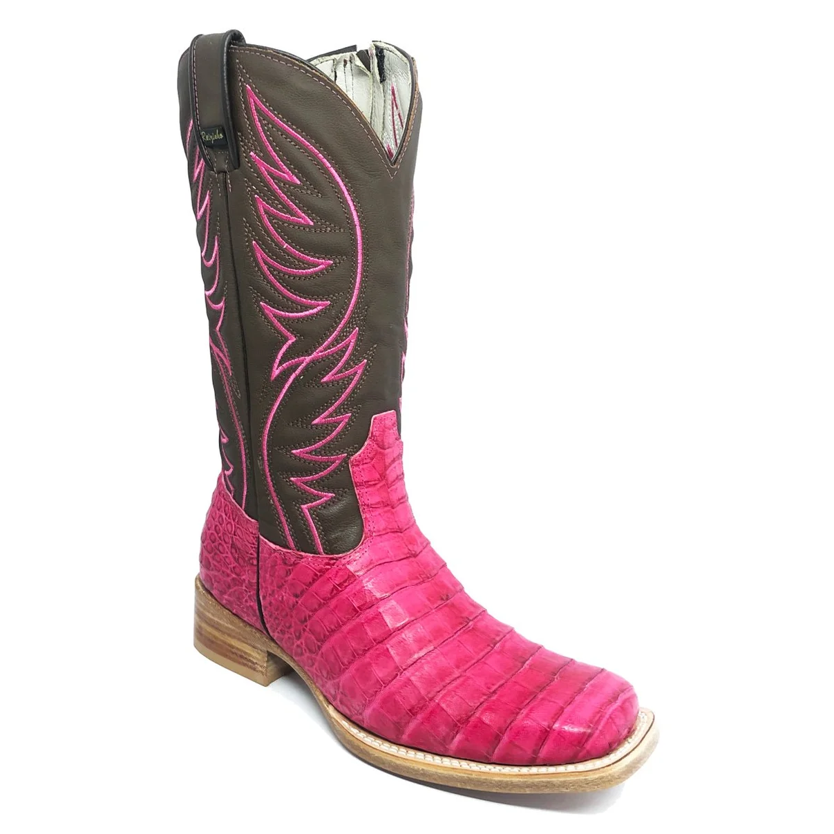 Bota Reizinho Premium Couro De Jacaré Rosa Pink Limited Edition - Cano Alto, Bico Quadrado, Solado De Couro Artesanal