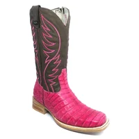 Bota Reizinho Premium Couro De Jacaré Rosa Pink Limited Edition - Cano Alto, Bico Quadrado, Solado De Couro Artesanal - imagem 3