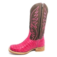 Bota Reizinho Premium Couro De Jacaré Rosa Pink Limited Edition - Cano Alto, Bico Quadrado, Solado De Couro Artesanal - imagem 10