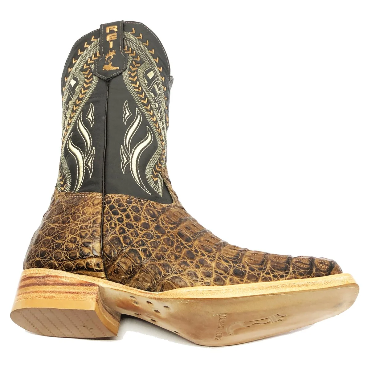 Bota Reizinho Premium Couro De Jacaré Tabaco Limited Edition - Cano Alto, Bico Quadrado, Solado De Couro Artesanal