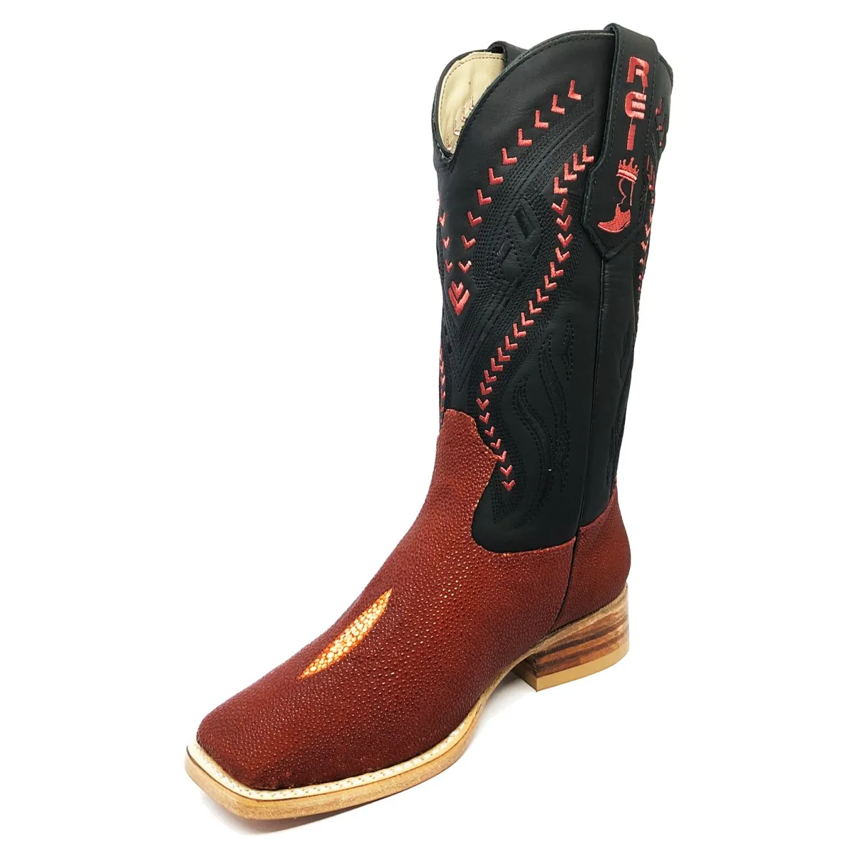 Bota Reizinho Premium Couro De Arraia Evok Limited Edition - Cano Alto, Bico Quadrado, Solado De Couro Artesanal