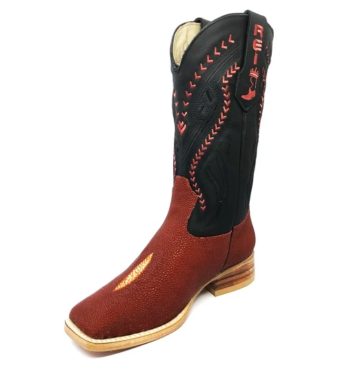 Bota Reizinho Premium Couro De Arraia Evok Limited Edition - Cano Alto, Bico Quadrado, Solado De Couro Artesanal