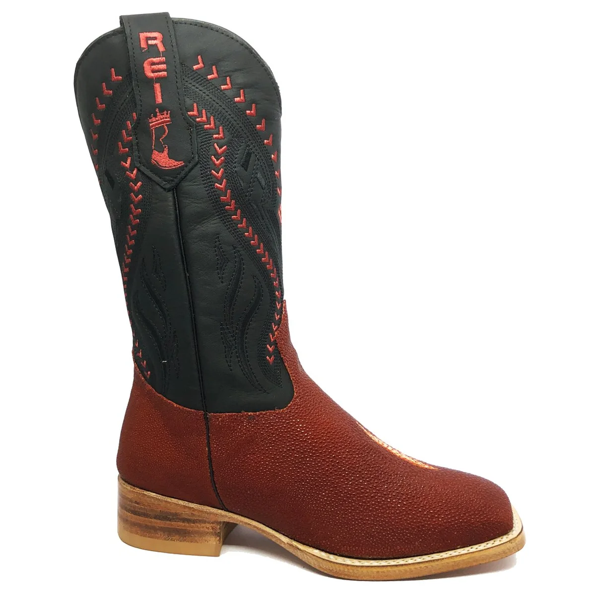 Bota Reizinho Premium Couro De Arraia Evok Limited Edition - Cano Alto, Bico Quadrado, Solado De Couro Artesanal