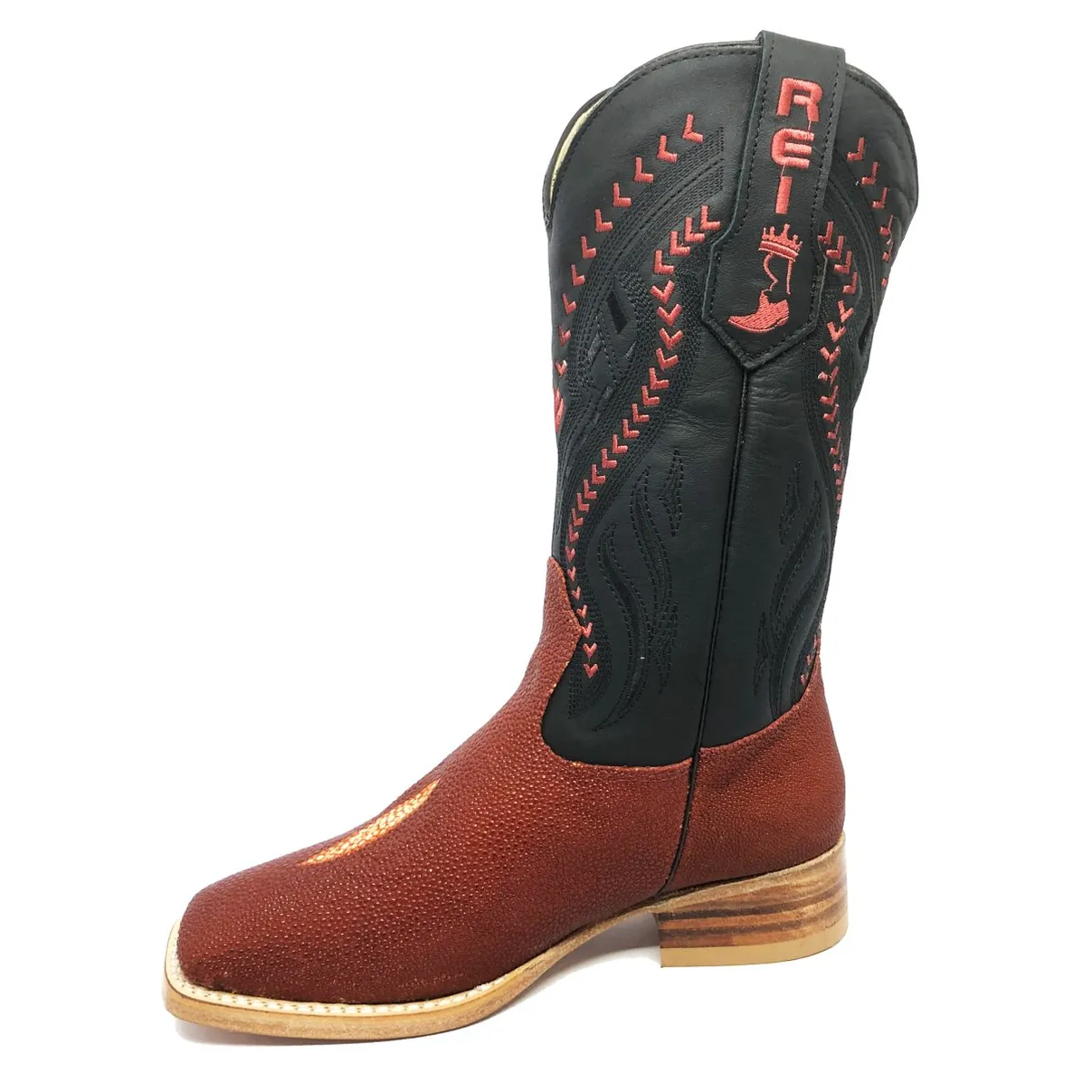 Bota Reizinho Premium Couro De Arraia Evok Limited Edition - Cano Alto, Bico Quadrado, Solado De Couro Artesanal