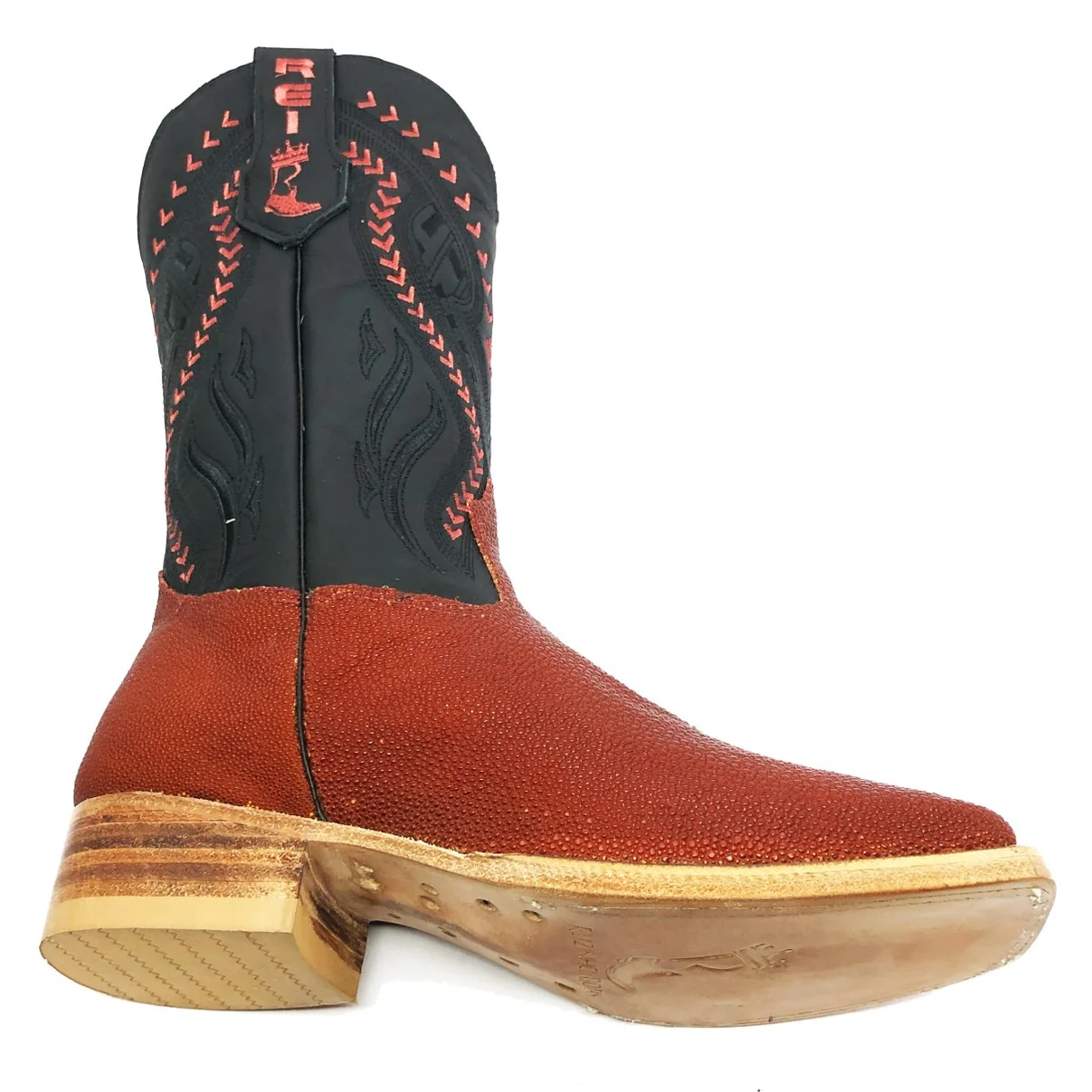 Bota Reizinho Premium Couro De Arraia Evok Limited Edition - Cano Alto, Bico Quadrado, Solado De Couro Artesanal