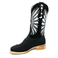 Bota Reizinho Premium Couro De Arraia Preta Limited Edition - Cano Alto, Bico Quadrado, Solado De Couro Artesanal - imagem 3