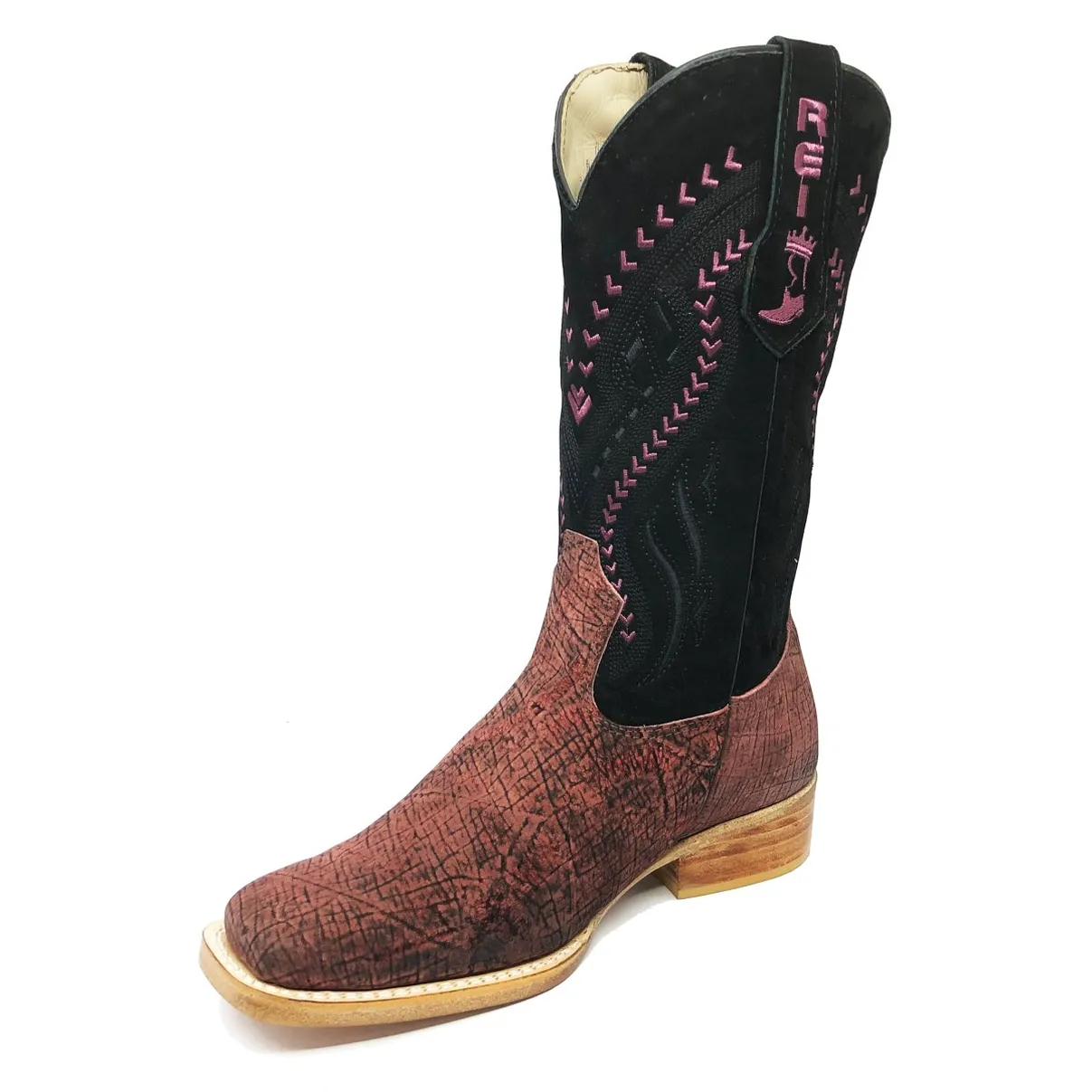 Bota Reizinho Premium Couro De Girafa Black Wine Limited Edition - Cano Alto, Bico Quadrado, Solado De Couro Artesanal