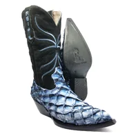 Bota Reizinho Premium Couro De Pirarucu Light Blue Limited Edition - Cano Alto, Bico Quadrado, Solado De Couro Artesanal - imagem 2