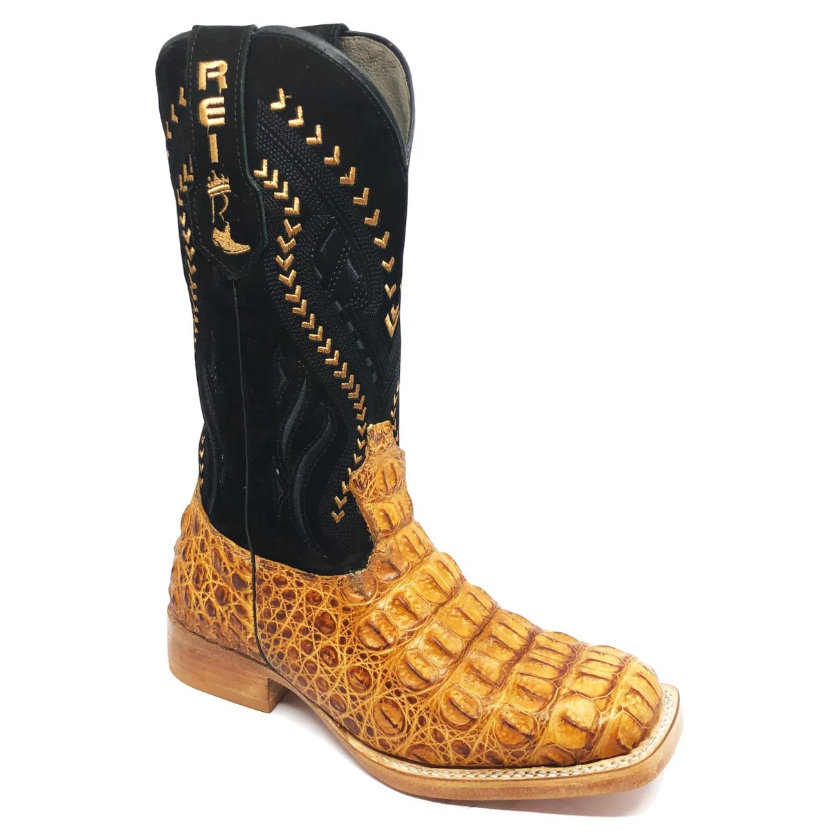 Bota Reizinho Premium Couro De Jacaré Havana Limited Edition - Cano Alto, Bico Quadrado, Solado De Couro Artesanal