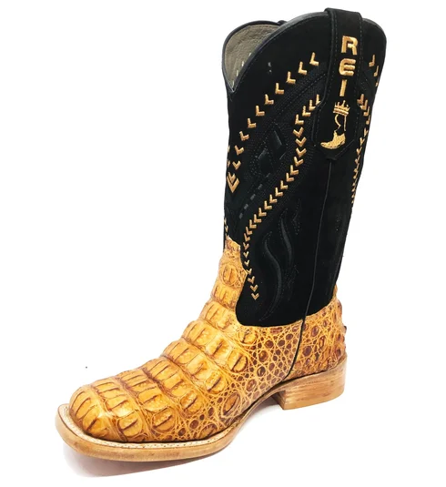 Bota Reizinho Premium Couro De Jacaré Havana Limited Edition - Cano Alto, Bico Quadrado, Solado De Couro Artesanal