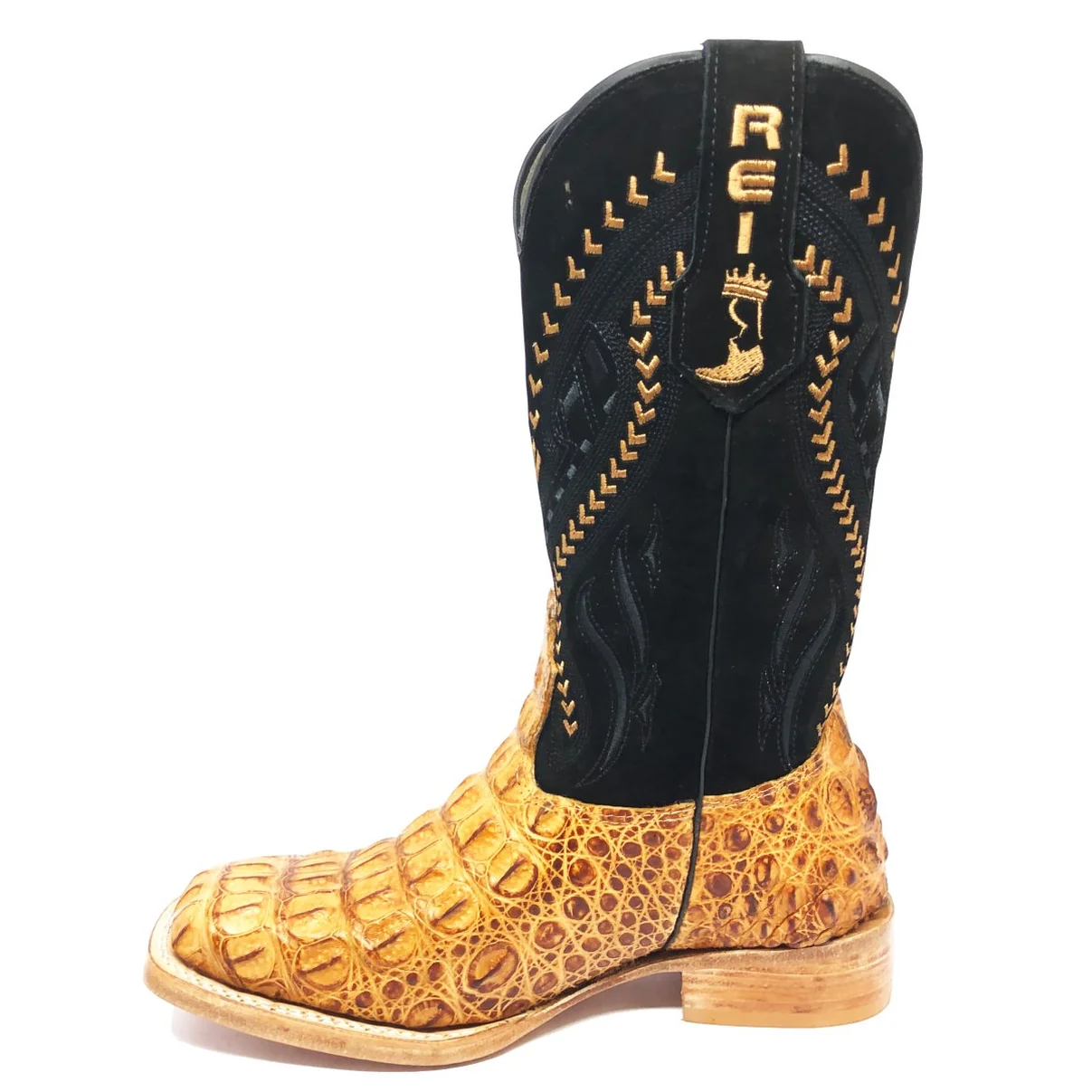 Bota Reizinho Premium Couro De Jacaré Havana Limited Edition - Cano Alto, Bico Quadrado, Solado De Couro Artesanal