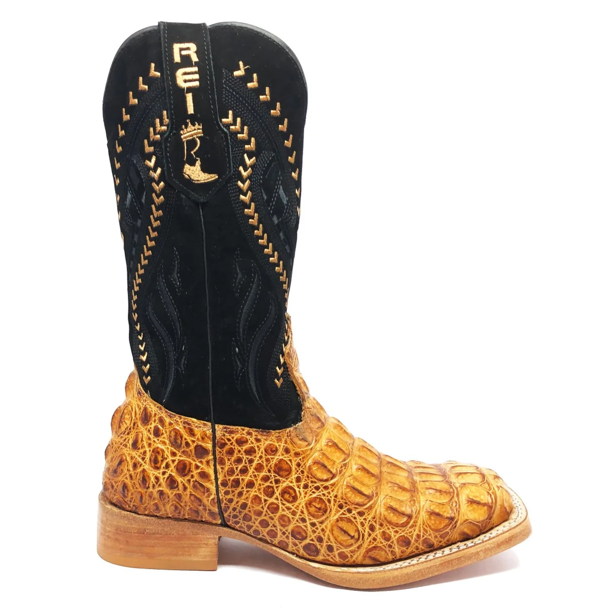 Bota Reizinho Premium Couro De Jacaré Havana Limited Edition - Cano Alto, Bico Quadrado, Solado De Couro Artesanal
