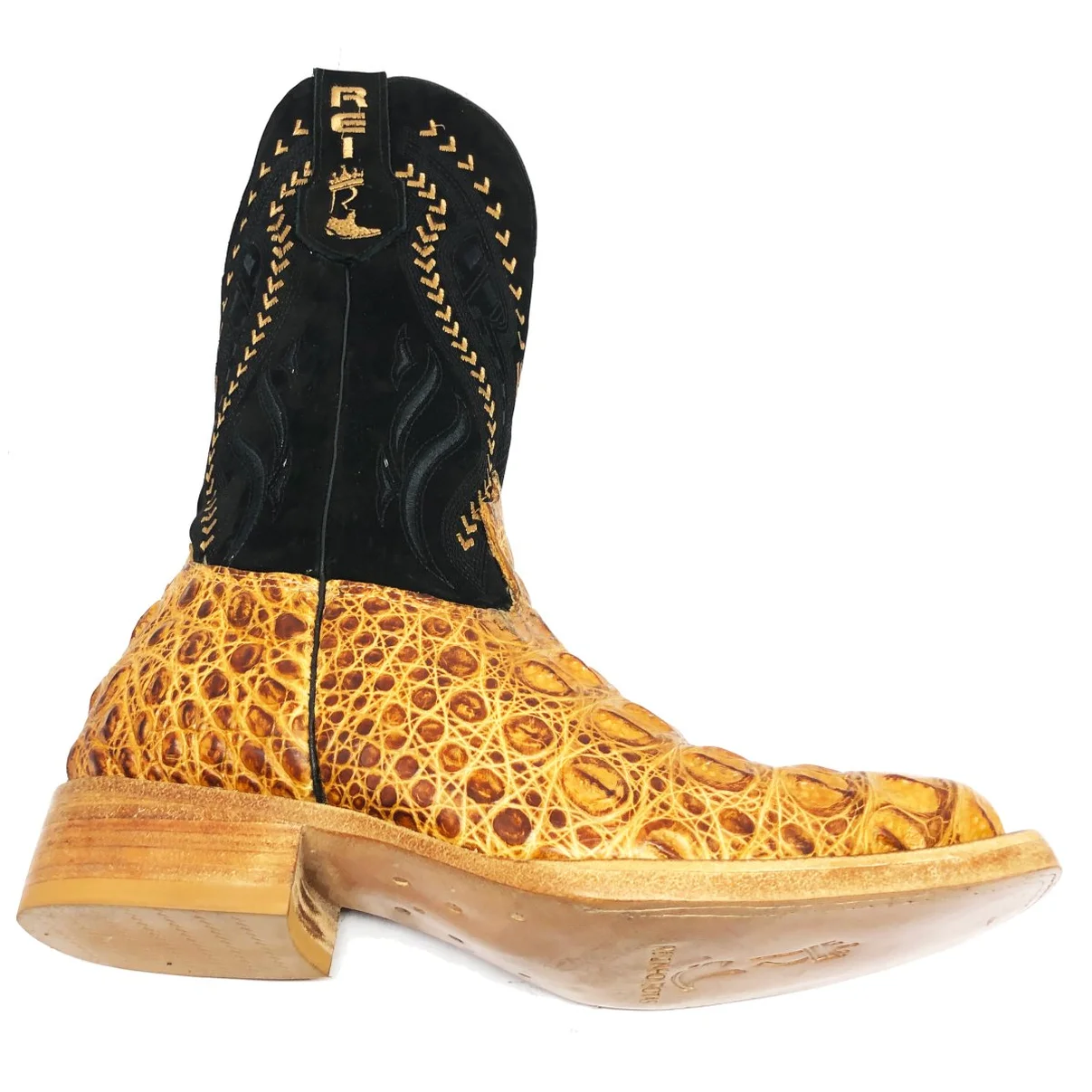 Bota Reizinho Premium Couro De Jacaré Havana Limited Edition - Cano Alto, Bico Quadrado, Solado De Couro Artesanal