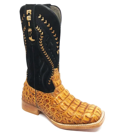 Bota Reizinho Premium Couro De Jacaré Havana Limited Edition - Cano Alto, Bico Quadrado, Solado De Couro Artesanal