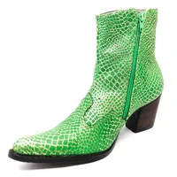 Bota Feminina De Couro Bovino Gold Emerald - Cano Curto, Bico Fino - imagem 2