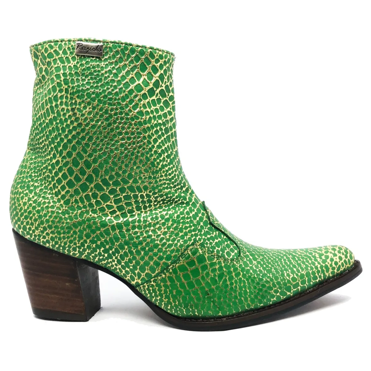 Bota Feminina De Couro Bovino Gold Emerald - Cano Curto, Bico Fino