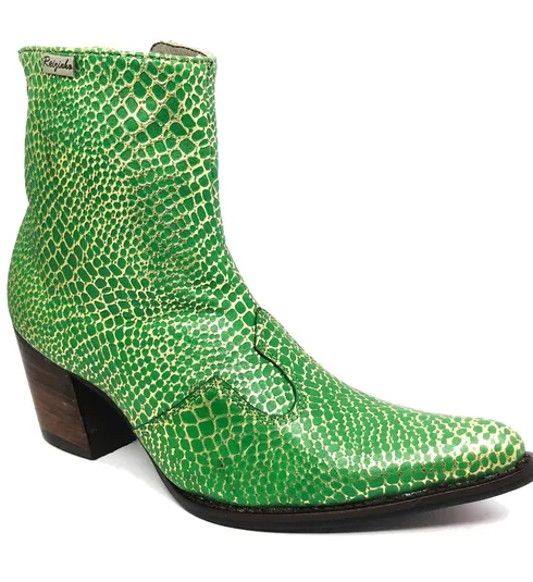 Bota Feminina De Couro Bovino Gold Emerald - Cano Curto, Bico Fino