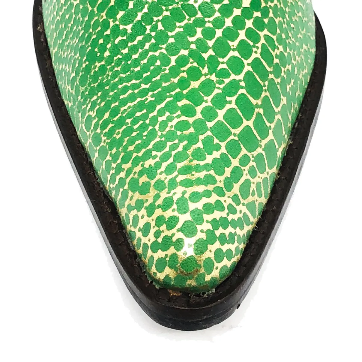 Bota Feminina De Couro Bovino Gold Emerald - Cano Curto, Bico Fino