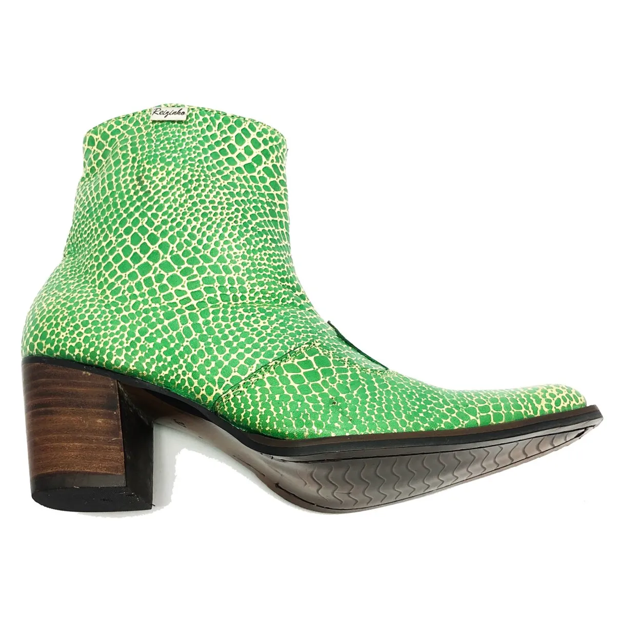 Bota Feminina De Couro Bovino Gold Emerald - Cano Curto, Bico Fino