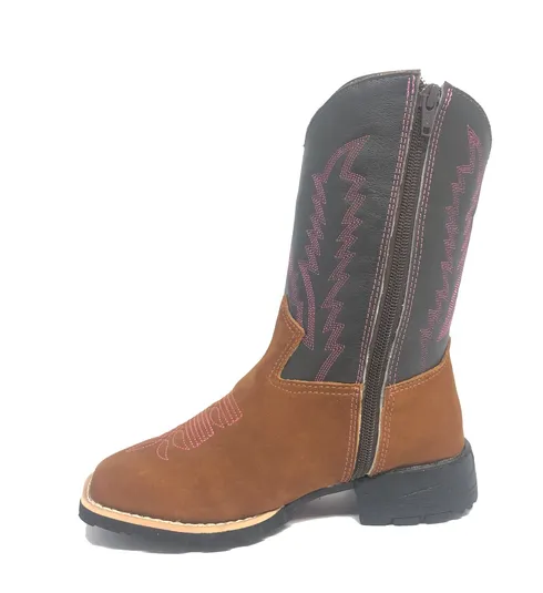 Bota Infantil Bufalada Caramelo - Cano Alto, Bico Quadrado, Solado Flex Comfort