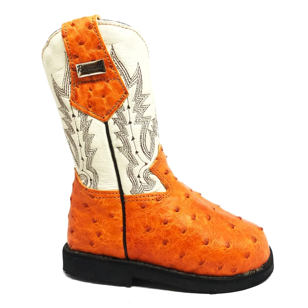 Bota Infantil De Couro De Avestruz Cheio Laranja