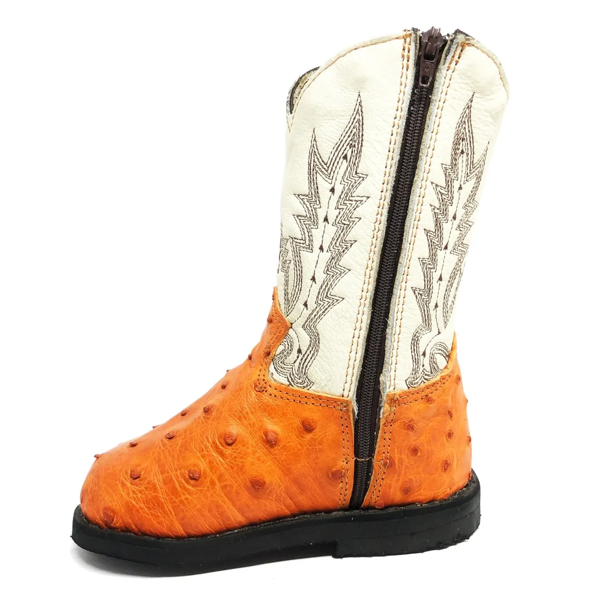 Bota Infantil De Couro De Avestruz Cheio Laranja