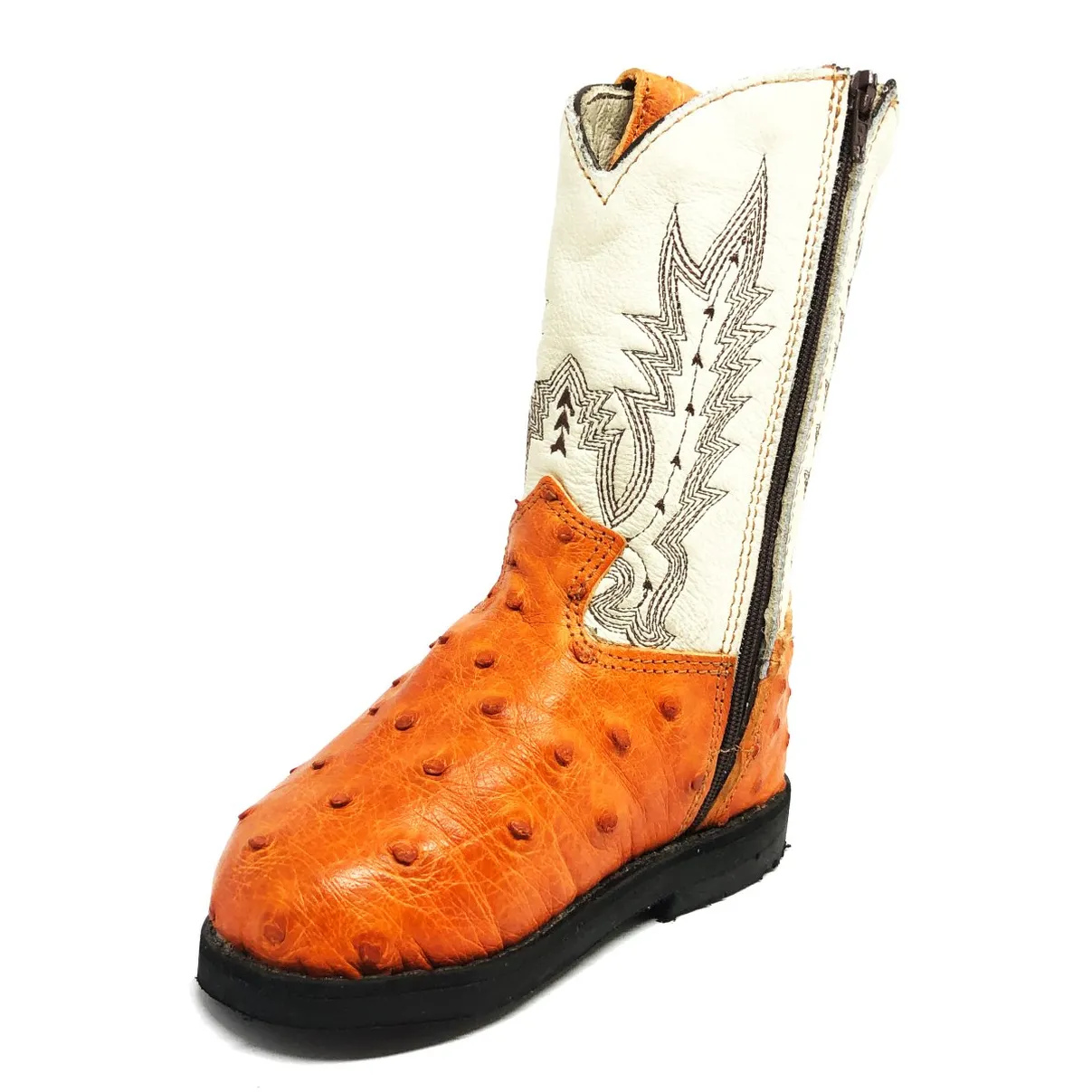 Bota Infantil De Couro De Avestruz Cheio Laranja