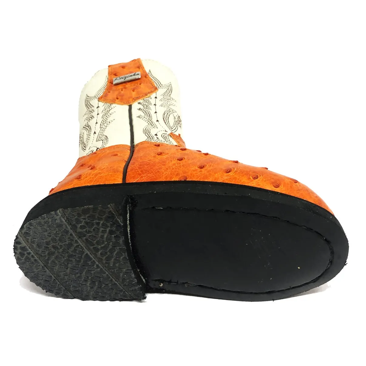 Bota Infantil De Couro De Avestruz Cheio Laranja