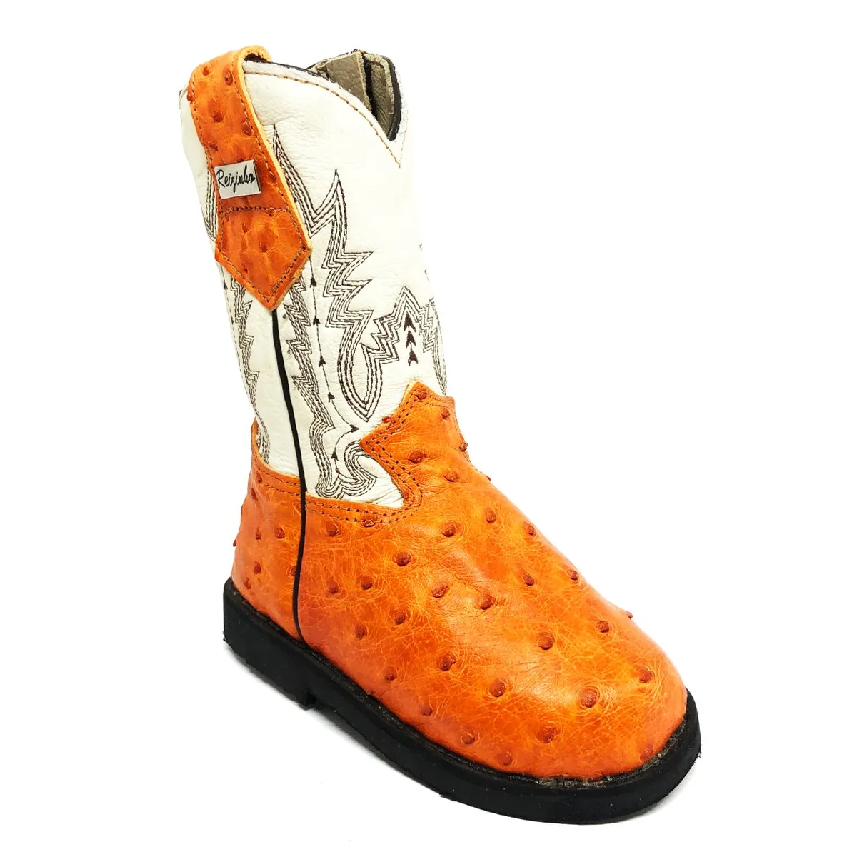 Bota Infantil De Couro De Avestruz Cheio Laranja