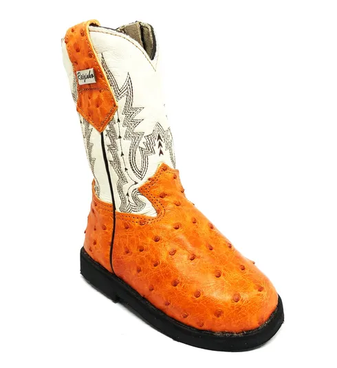 Bota Infantil De Couro De Avestruz Cheio Laranja
