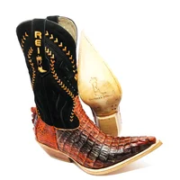 Bota Reizinho Premium Couro De Jacaré Darkness Orange Limited Edition - Cano Alto, Bico Fino, Solado De Couro Artesanal - imagem 1