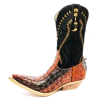Bota Reizinho Premium Couro De Jacaré Darkness Orange Limited Edition - Cano Alto, Bico Fino, Solado De Couro Artesanal - imagem 2