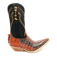Bota Reizinho Premium Couro De Jacaré Darkness Orange Limited Edition - Cano Alto, Bico Fino, Solado De Couro Artesanal - imagem 3