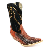 Bota Reizinho Premium Couro De Jacaré Darkness Orange Limited Edition - Cano Alto, Bico Fino, Solado De Couro Artesanal - imagem 4