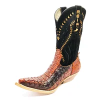 Bota Reizinho Premium Couro De Jacaré Darkness Orange Limited Edition - Cano Alto, Bico Fino, Solado De Couro Artesanal - imagem 8