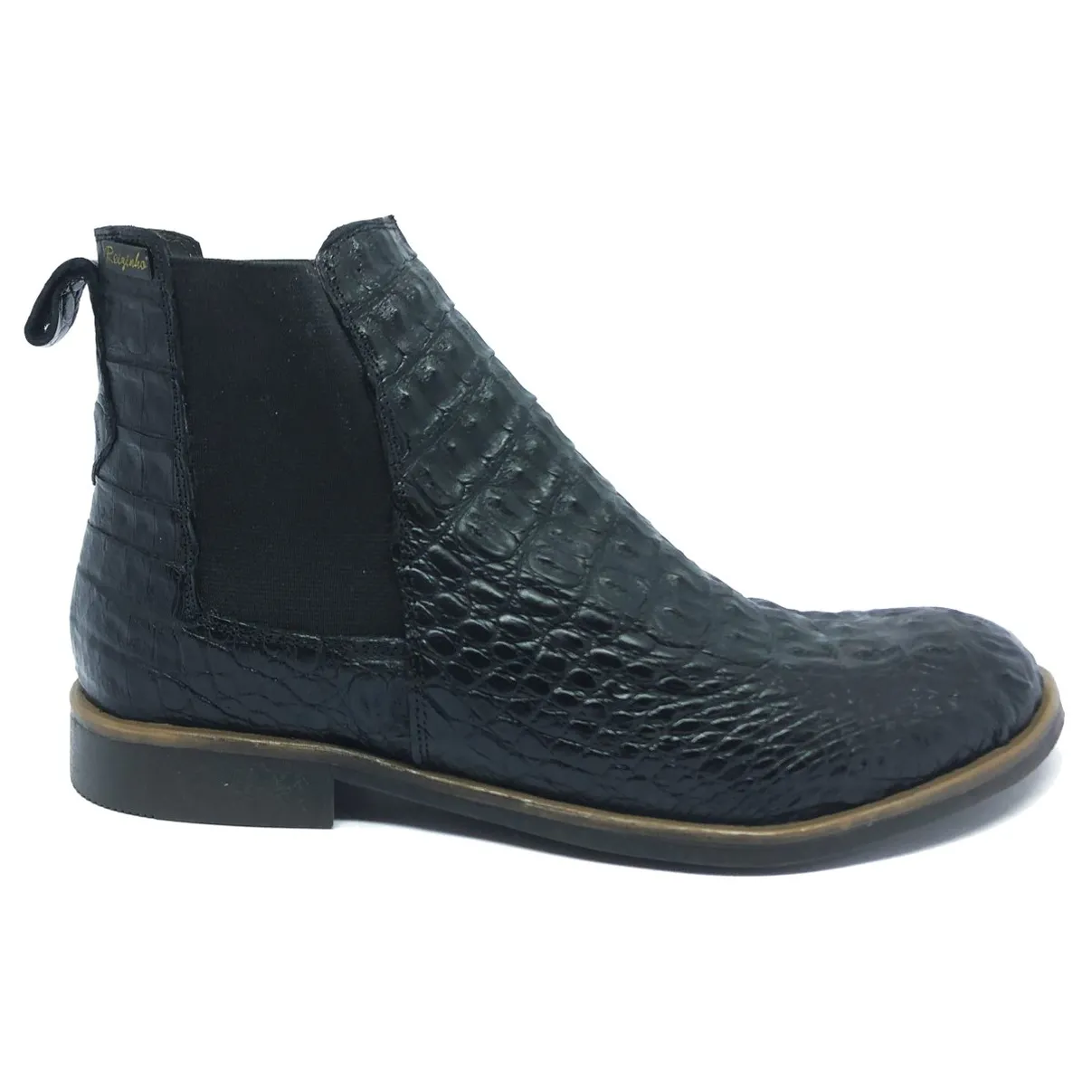 Bota Casual Reizinho Premium de Couro Legítimo de Jacaré Preto - Cano Curto, Solado Flex Comfort - Bico Redondo