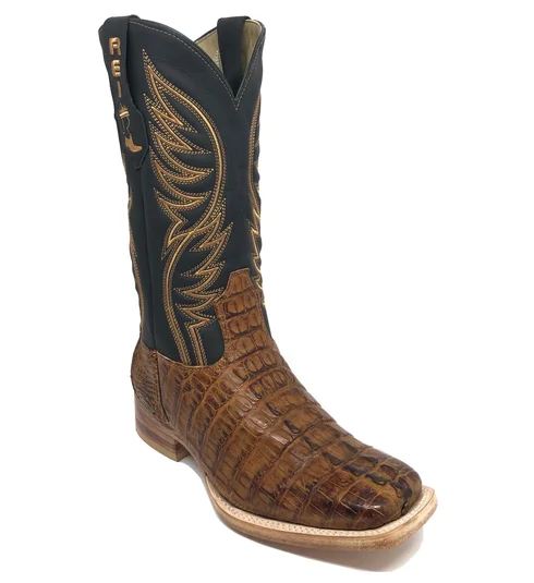 Bota Reizinho Premium Couro De Jacaré Havana Rabo Limited Edition - Cano Alto, Bico Quadrado, Solado De Couro Artesanal