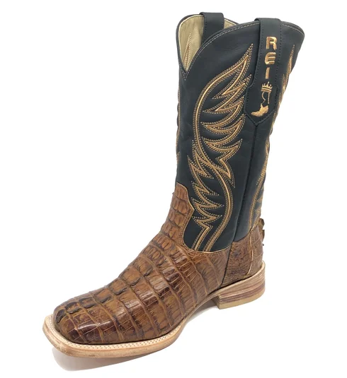 Bota Reizinho Premium Couro De Jacaré Havana Rabo Limited Edition - Cano Alto, Bico Quadrado, Solado De Couro Artesanal