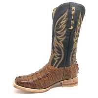 Bota Reizinho Premium Couro De Jacaré Havana Rabo Limited Edition - Cano Alto, Bico Quadrado, Solado De Couro Artesanal - imagem 4