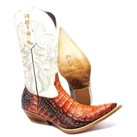 Bota Reizinho Premium Couro De Jacaré Darkness Orange Limited Edition - Cano Alto, Bico Fino, Solado De Couro Artesanal - imagem 7