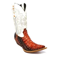 Bota Reizinho Premium Couro De Jacaré Darkness Orange Limited Edition - Cano Alto, Bico Fino, Solado De Couro Artesanal - imagem 1