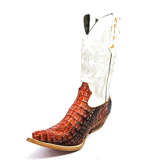 Bota Reizinho Premium Couro De Jacaré Darkness Orange Limited Edition - Cano Alto, Bico Fino, Solado De Couro Artesanal