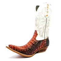 Bota Reizinho Premium Couro De Jacaré Darkness Orange Limited Edition - Cano Alto, Bico Fino, Solado De Couro Artesanal - imagem 5