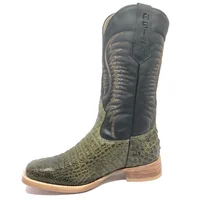 Bota Reizinho Premium Couro De Jacaré Verde Musgo Limited Edition - Cano Alto, Bico Quadrado, Solado De Couro Artesanal - imagem 5