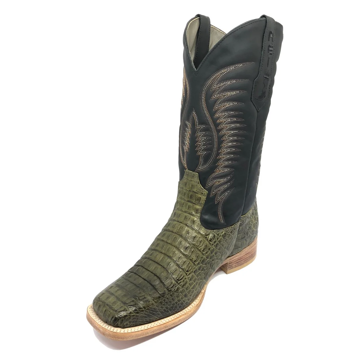 Bota Reizinho Premium Couro De Jacaré Verde Musgo Limited Edition - Cano Alto, Bico Quadrado, Solado De Couro Artesanal