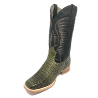 Bota Reizinho Premium Couro De Jacaré Verde Musgo Limited Edition - Cano Alto, Bico Quadrado, Solado De Couro Artesanal - imagem 6