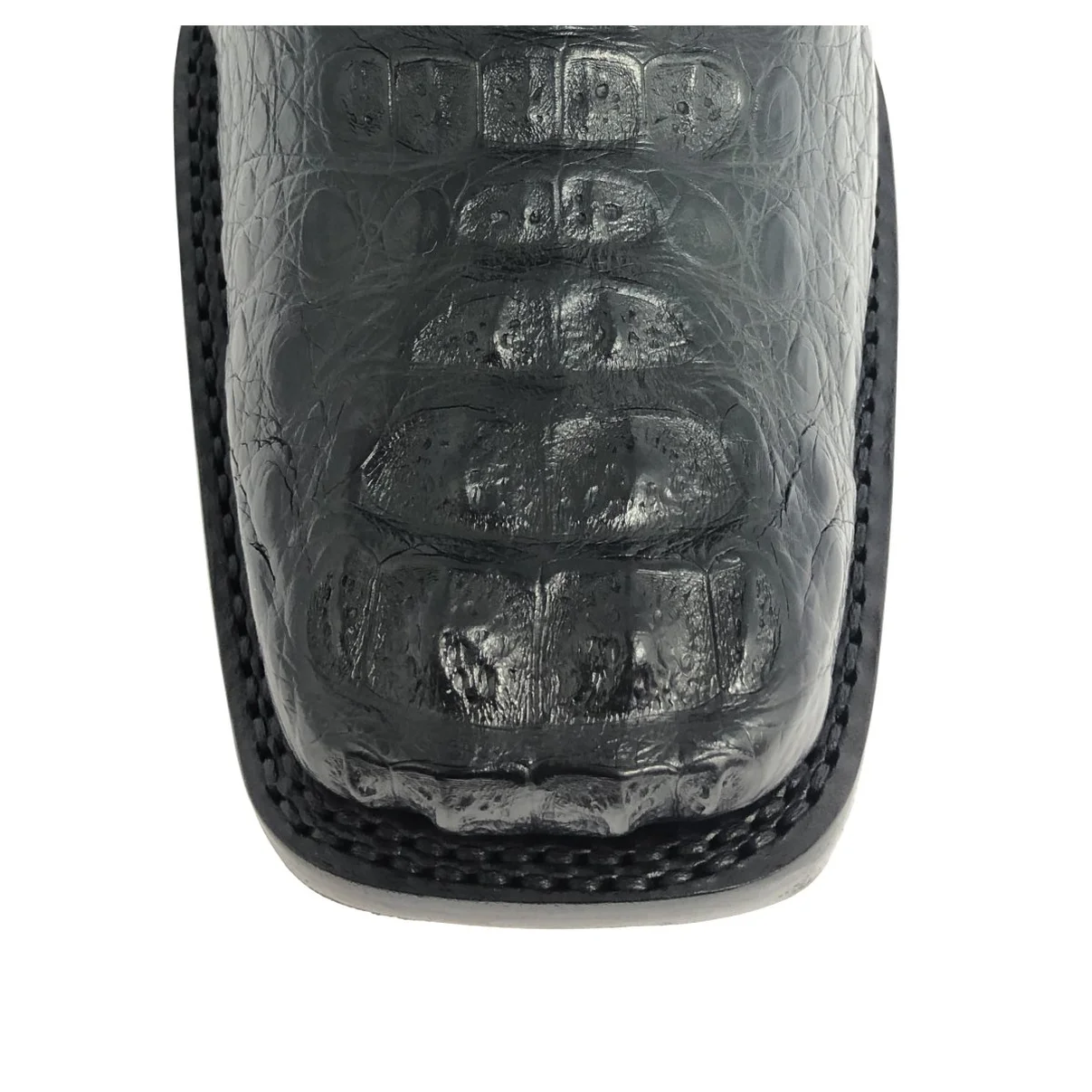 Bota Reizinho Premium Couro De Jacaré Preto Hornback Limited Edition - Cano Médio, Bico Quadrado, Solado De Couro Artesa